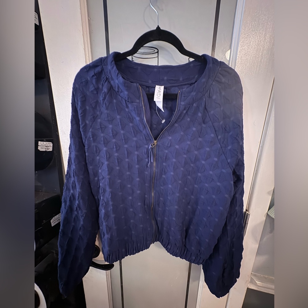 ✨ Anthropologie Navy Blue Embroidered Zip-Front Jacket – Size XL – NWOT ✨ - Picture 2 of 7